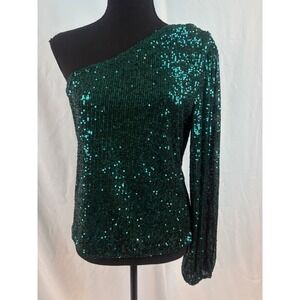 Heartloom Emerald Green One-Shoulder Sequin Top